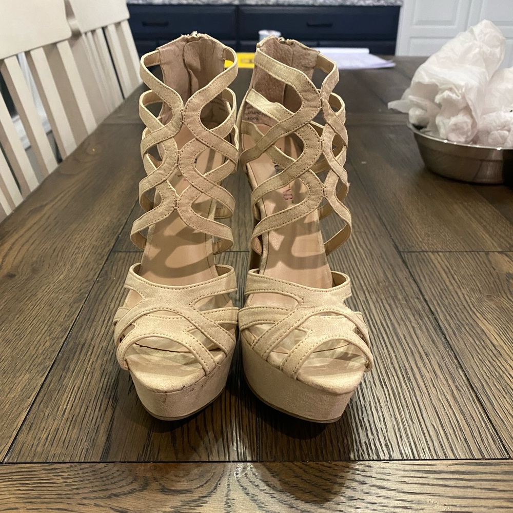 JustFab Cream Strappy Heels